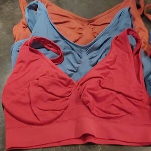 Lot Of 3 Comfort Bras No Wires Blue Brown Burgundy C/D Cup Sports